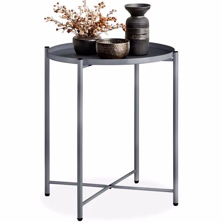 Tavolino Chester Tectake Grigio con struttura in metallo L/P/H: 45,5 x 45,5 x 53 cm