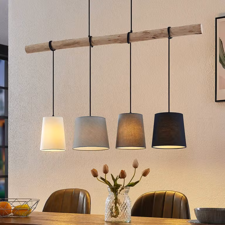 Lampada a sospensione Hinai Lindby, dimmerabile, Bianco / Opale, Soggiorno / Sala da pranzo, Tessuto / Stoffa / Seta, Scandinavo, Lampada a sospensione
