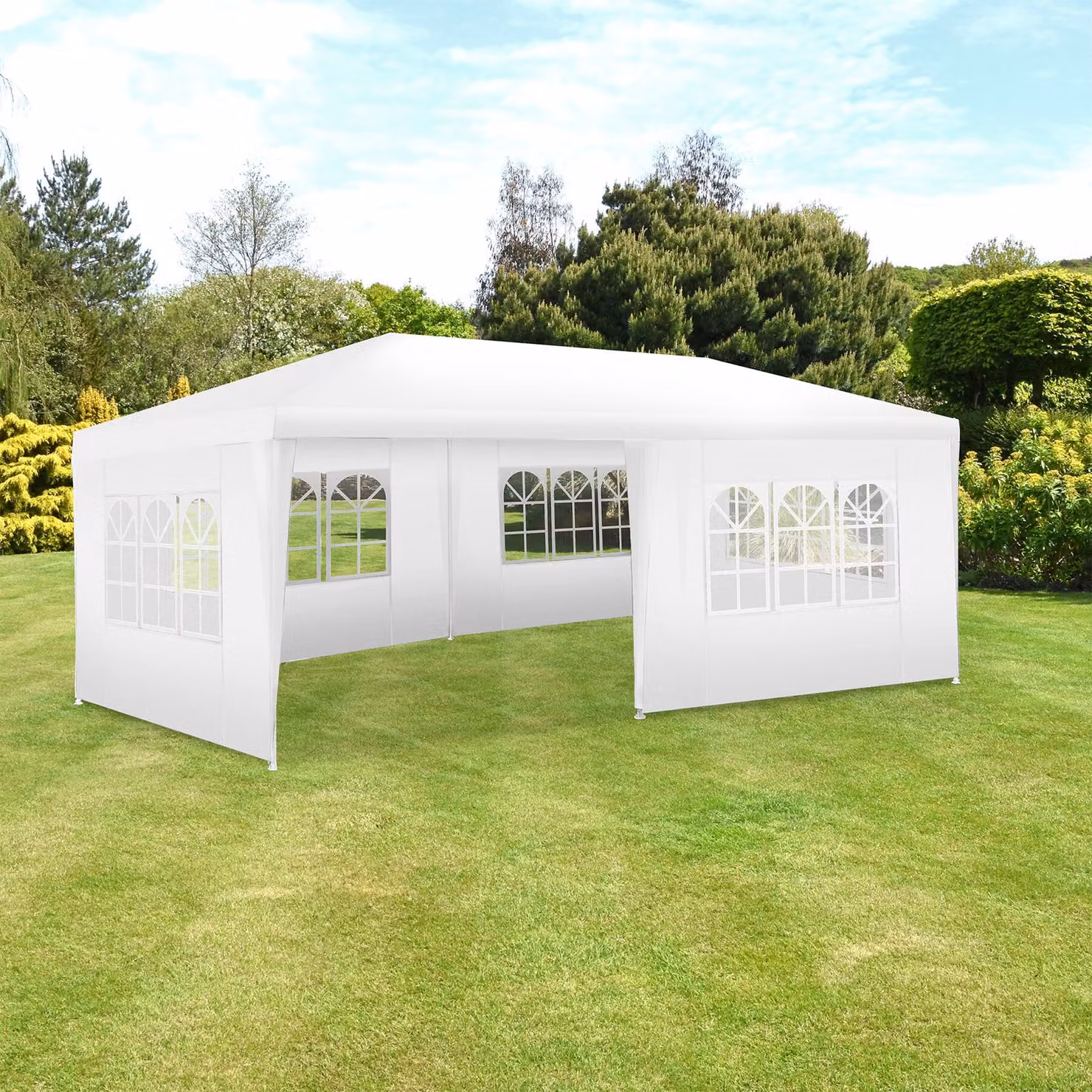 Padiglione Tectake Novara bianco con 5 pannelli laterali e finestre, impermeabile, L: 600 cm, P: 300 cm, H: 250 cm – 2