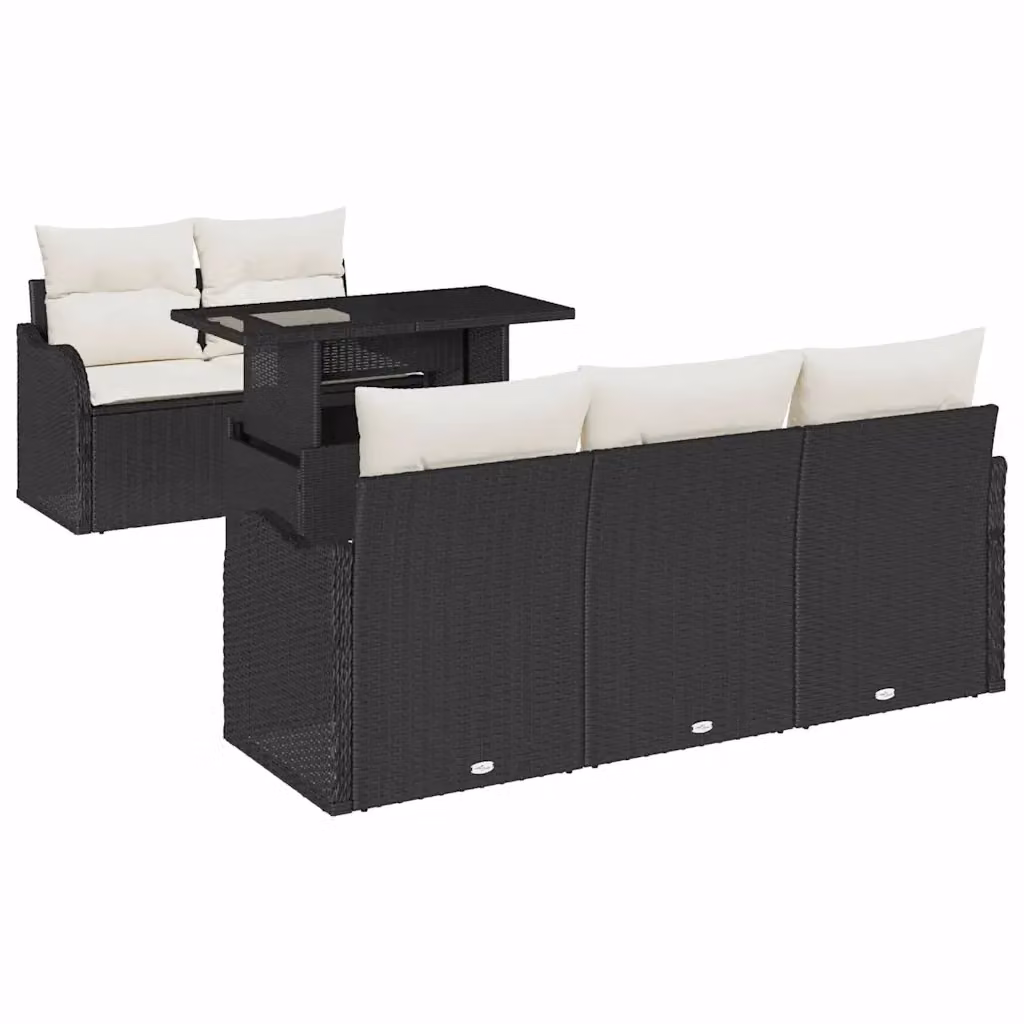 Set Divano da Giardino vidaXL 6 pz a Forma a U con Tavolino e Cuscini Nero – 2