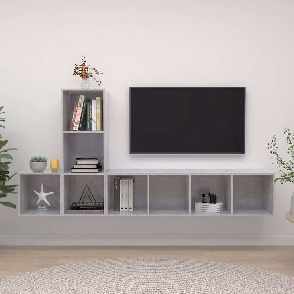 Set Mobili TV Moderno vidaXL in Legno e MDF Grigio, 3 Pezzi da Appendere alla Parete per il tuo Soggiorno