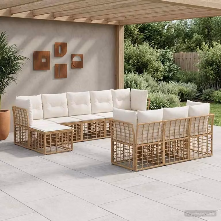 Maison Exclusive - Set da esterno per divano, 10 posti, colore naturale e crema, realizzato in poliestere