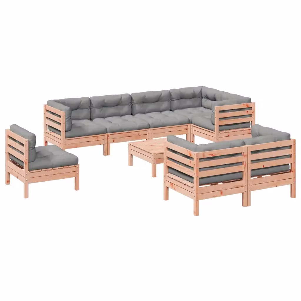 Set di Divani da Giardino a Forma di U vidaXL in Legno Trattato con Cuscini Marrone e Grigio, 9 Pezzi – 2