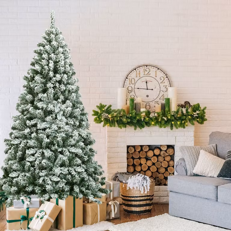 Albero di Natale artificiale innevato Costway, colore bianco e verde, con aghi in PVC e base in metallo, Altezza: 180 cm