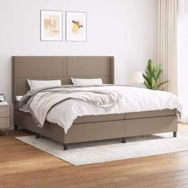 Letto Ibrido vidaXL con Giroletto a Molle e Materasso in Tessuto Beige e Bianco L/P/H: 203 x 203 x 128 cm