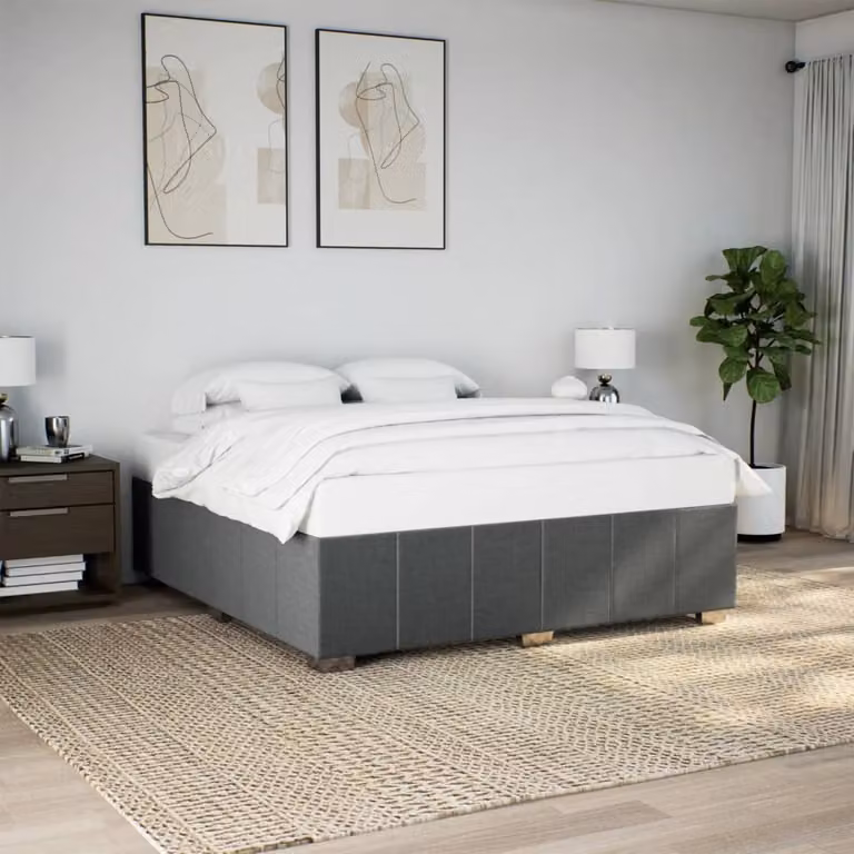vidaXL Giroletto senza materasso in tessuto grigio con struttura in legno e doghe piatte 200 x 200 cm