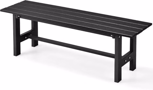 Panca da esterno moderna a 2 posti con sedile a doghe in metallo nero opaco, ideale per giardino, balcone o terrazza – 1