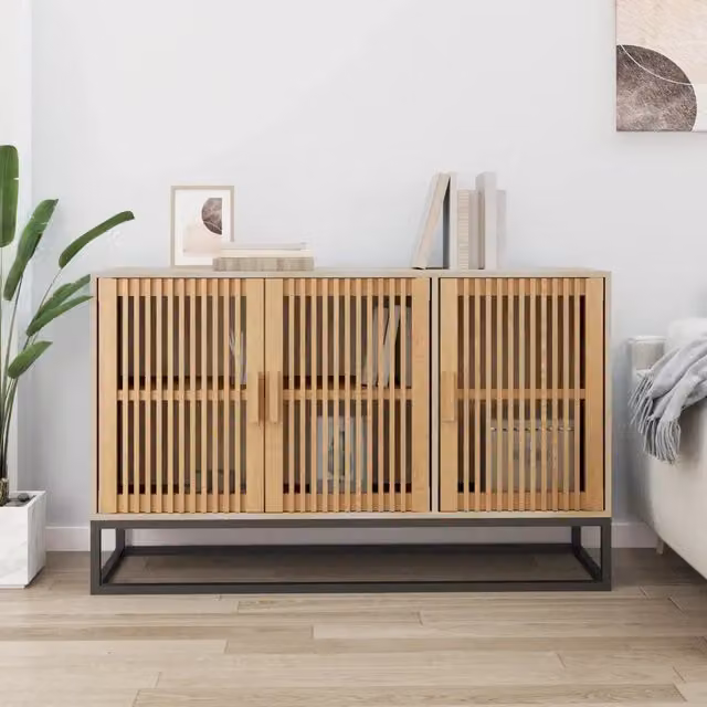 Credenza in legno di pino e metallo vidaXL, colore beige, L 105 x P 30 x H 65 cm – 1
