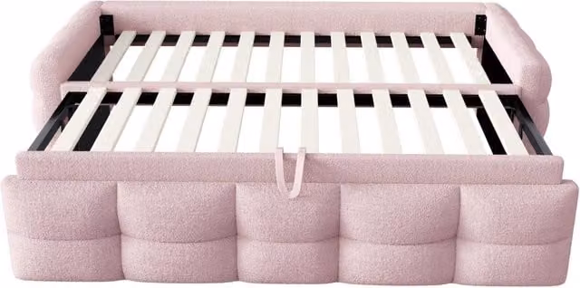 Letto Divano Estraibile in Tessuto Teddy Samt 90/180x190 cm Rosa con Rete a Doghe, Letto Singolo e Matrimoniale Senza Materasso