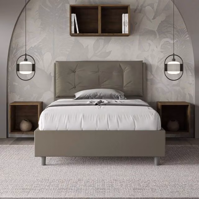 Letto imbottito con contenitore Ityhome in similpelle beige L/P/H: 120 x 200 cm