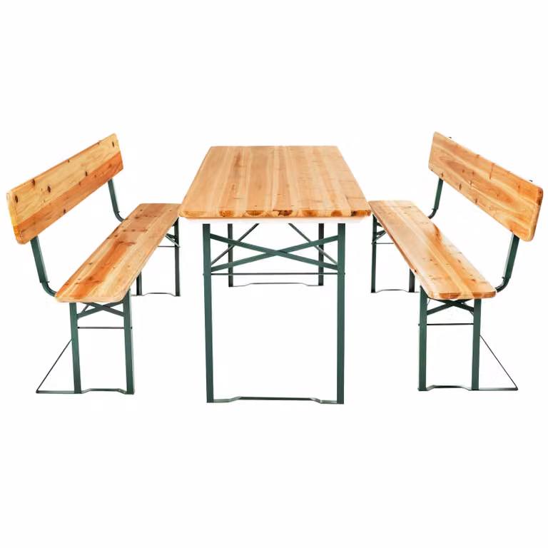 Set da giardino Tectake in legno e acciaio verniciato marrone, modello pieghevole con struttura a X