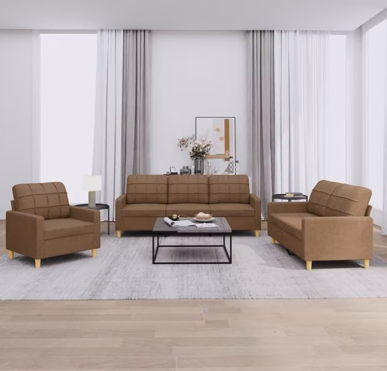 Maison Exclusive - Set divano 3 pezzi con cuscini in tessuto marrone
