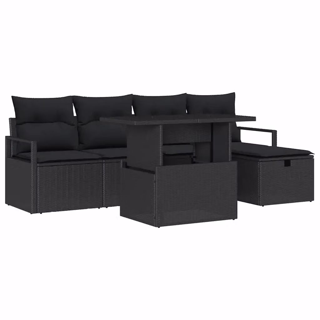 Set Divano da Giardino a L vidaXL in Polyrattan Nero con Cuscini e Tavolino da Esterno – 2