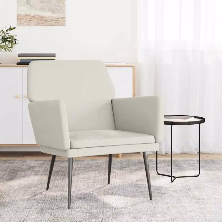 Poltrona relax moderna vidaXL in velluto beige con braccioli e struttura in metallo L: 62 cm, P: 79 cm, H: 79 cm
