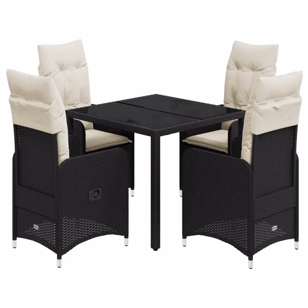 Set Bistrò da Giardino 5 pz con Cuscini in Polyrattan Nero