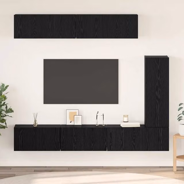 Set mobile TV 6 pz-Credenza per TV Rovere Nero Legno multistrato 225711