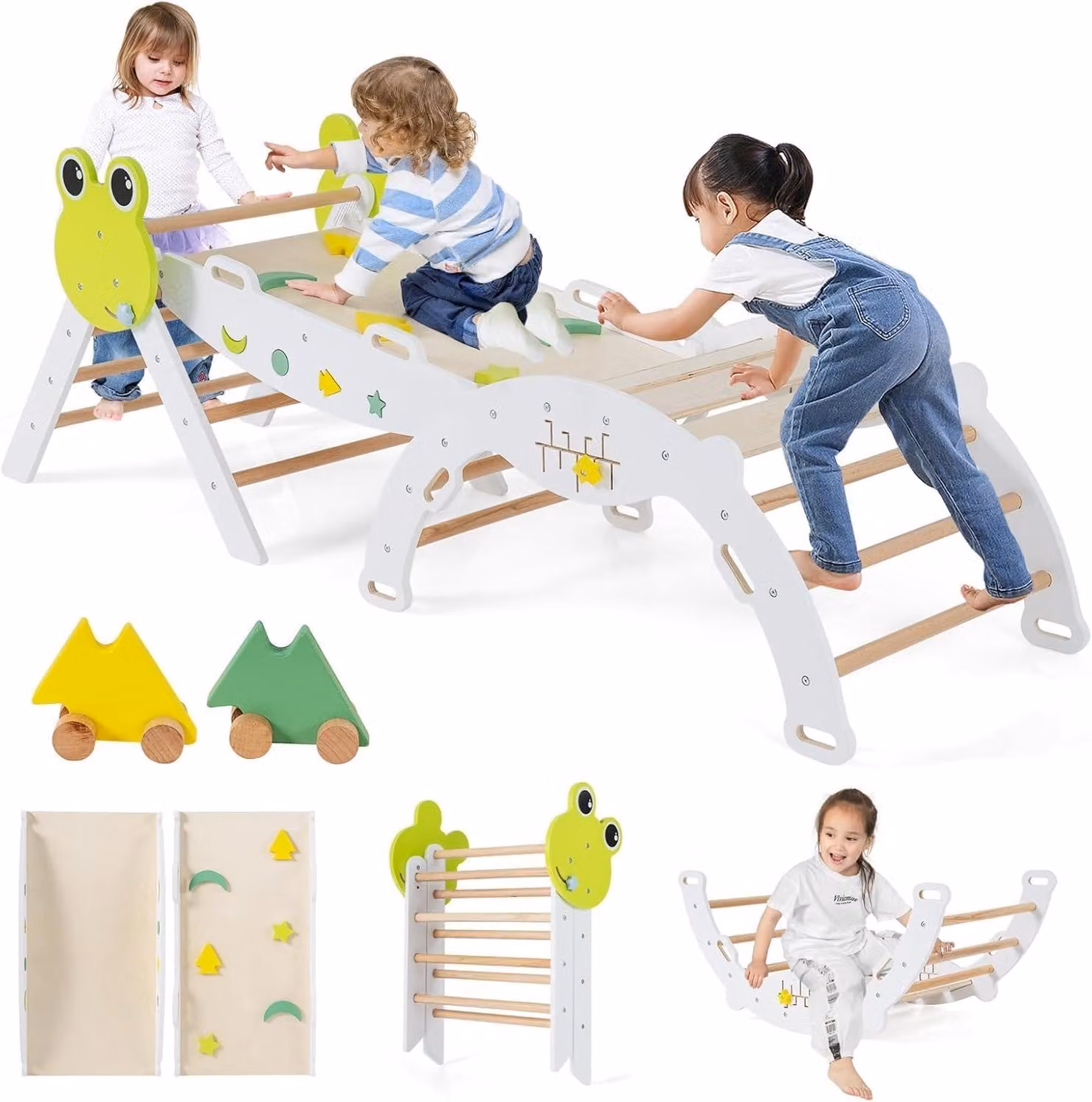 Struttura da gioco indoor 7 in 1 FANTASK, set da arrampicata a triangolo con scivolo, per arrampicata