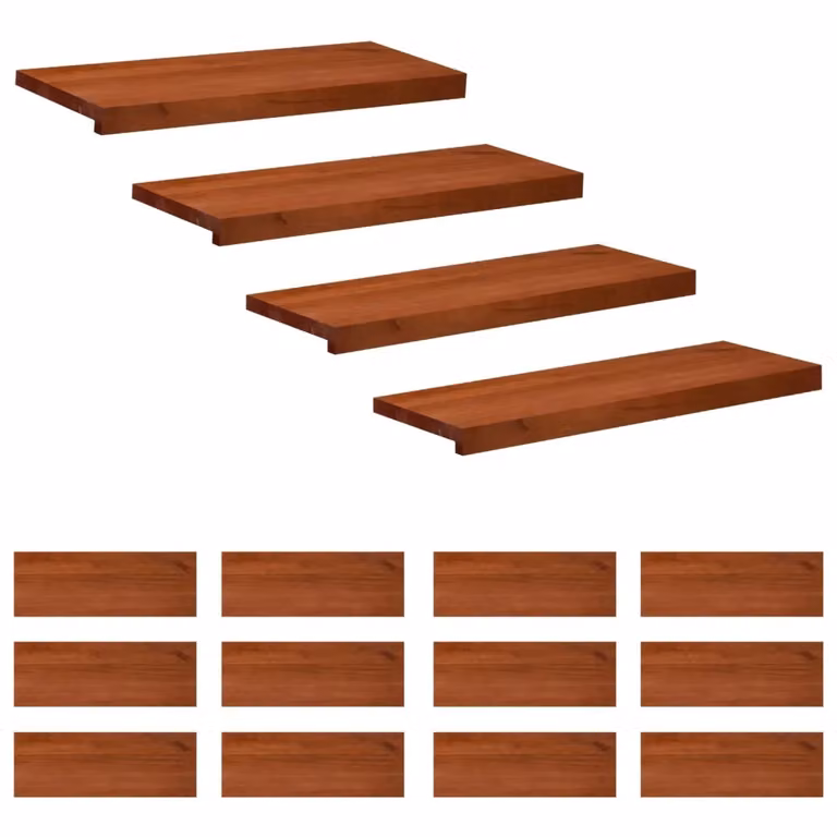 Set di 16 tappeti per scale vidaXL effetto legno di faggio, colore marrone, L 80 x P 30 x H 2 cm