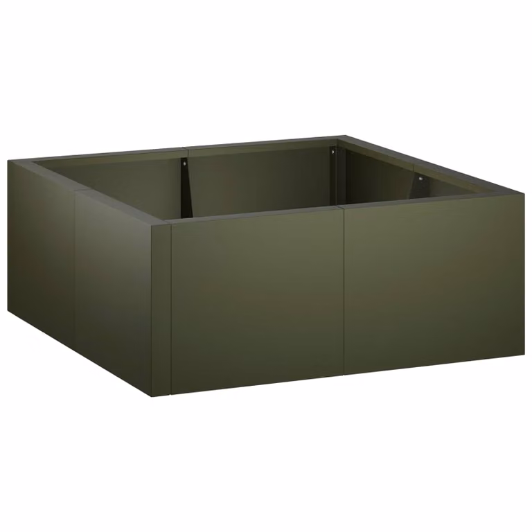 Set di 4 pezzi di aiuole rialzate vidaXL in acciaio, colore verde oliva, L 100 x P 100 x H 30 cm