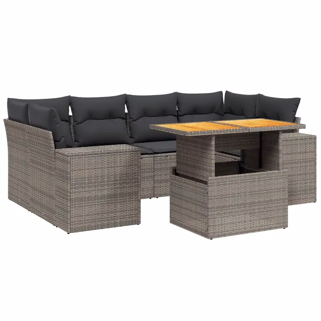 Set di divani da giardino vidaXL a forma di L composto da 7 pezzi in polyrattan grigio con cuscini inclusi – 2