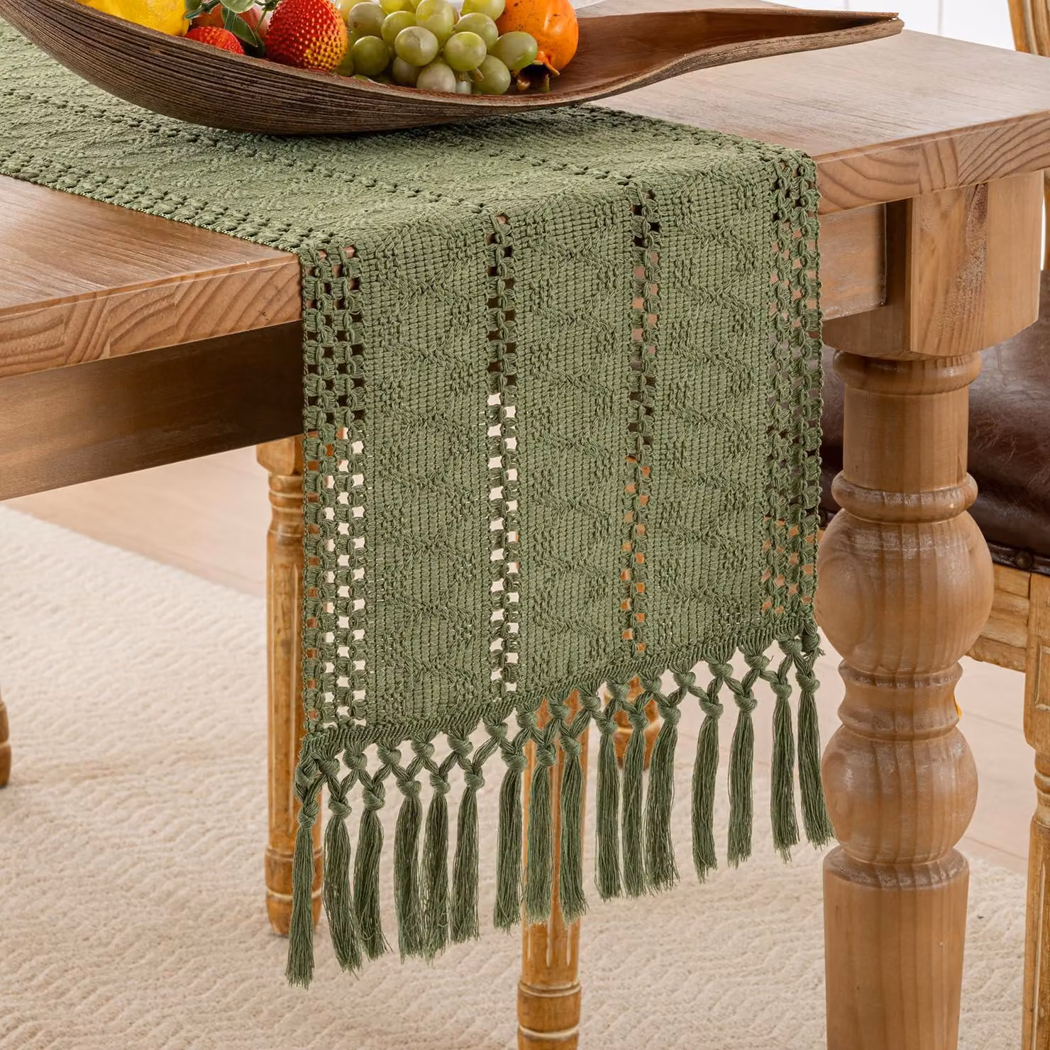 Tappeto da parete in stile bohémien, realizzato con tecnica macramé, dimensioni 30 x 180 cm, in cotone e lino, ideale per la cucina e il giardino
