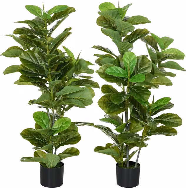Set di 2 piante artificiali di fico HOMCOM con vaso, colore verde, Altezza: 110 cm – 1