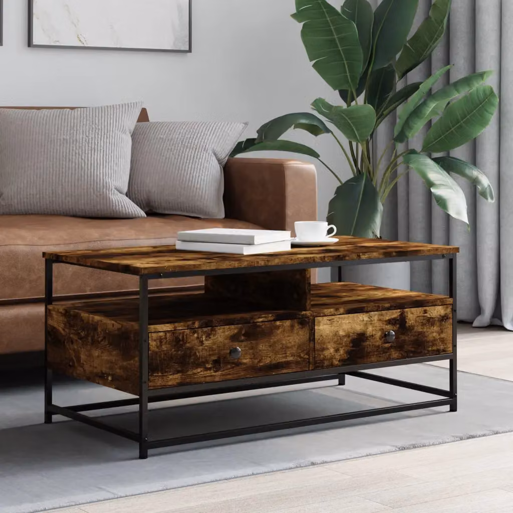 vidaXL Tavolino da salotto moderno in legno e metallo, colore marrone rovere, L 100 x P 51 x H 45 cm