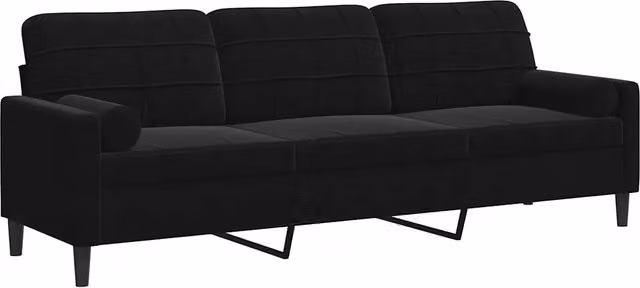 Divano | Divano da soggiorno | Sofa a 3 Posti con Cuscini Nero 210 cm in Velluto