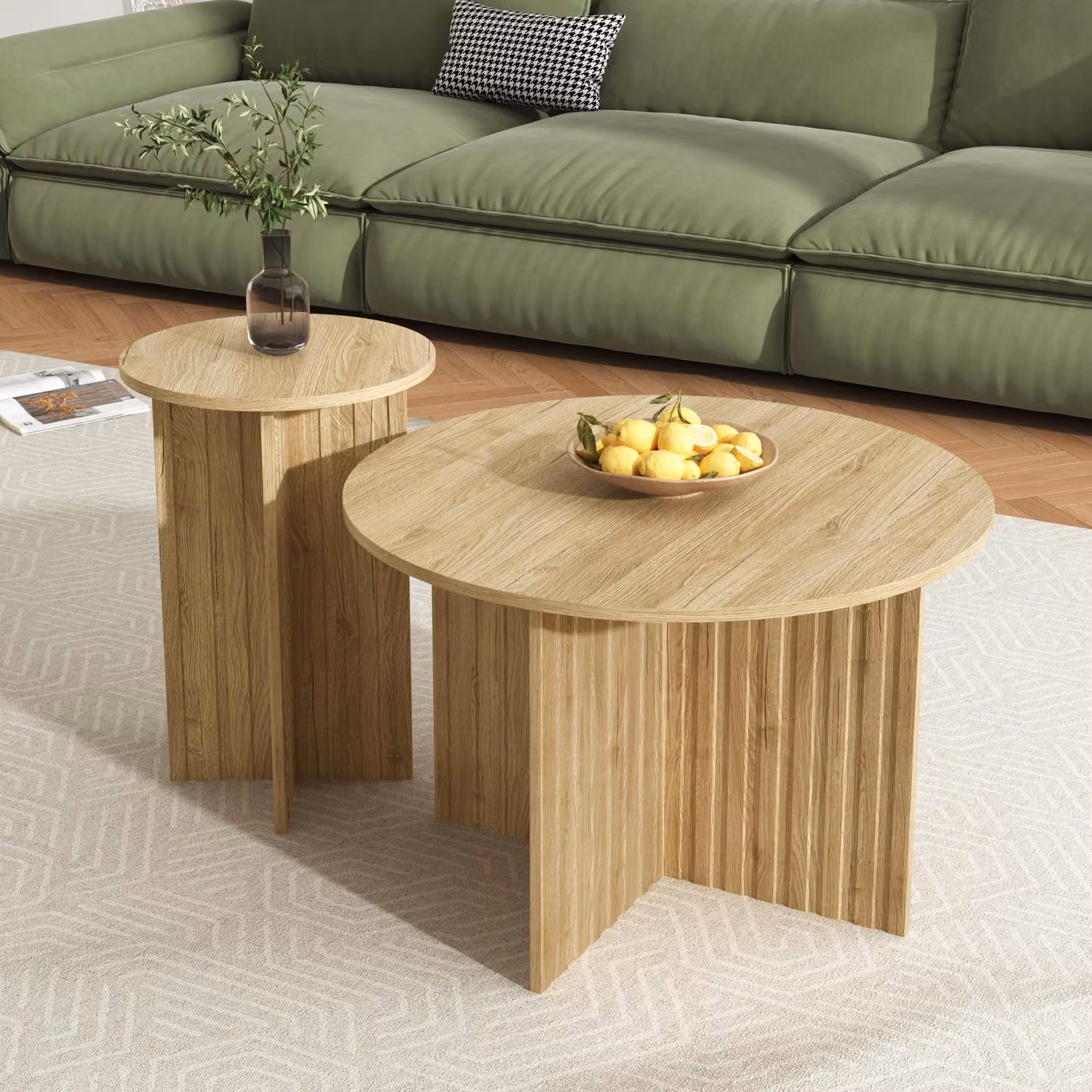 Tavolino Fortuna Lai 2 pezzi in legno - Tavolini rotondi e tavolini dal design scandinavo, salvaspazio e versatili, robusta costruzione in MDF/PB