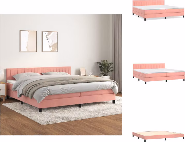 vidaXL Letto a molle con materasso rosa 200x200 cm in velluto - Letti & Reti