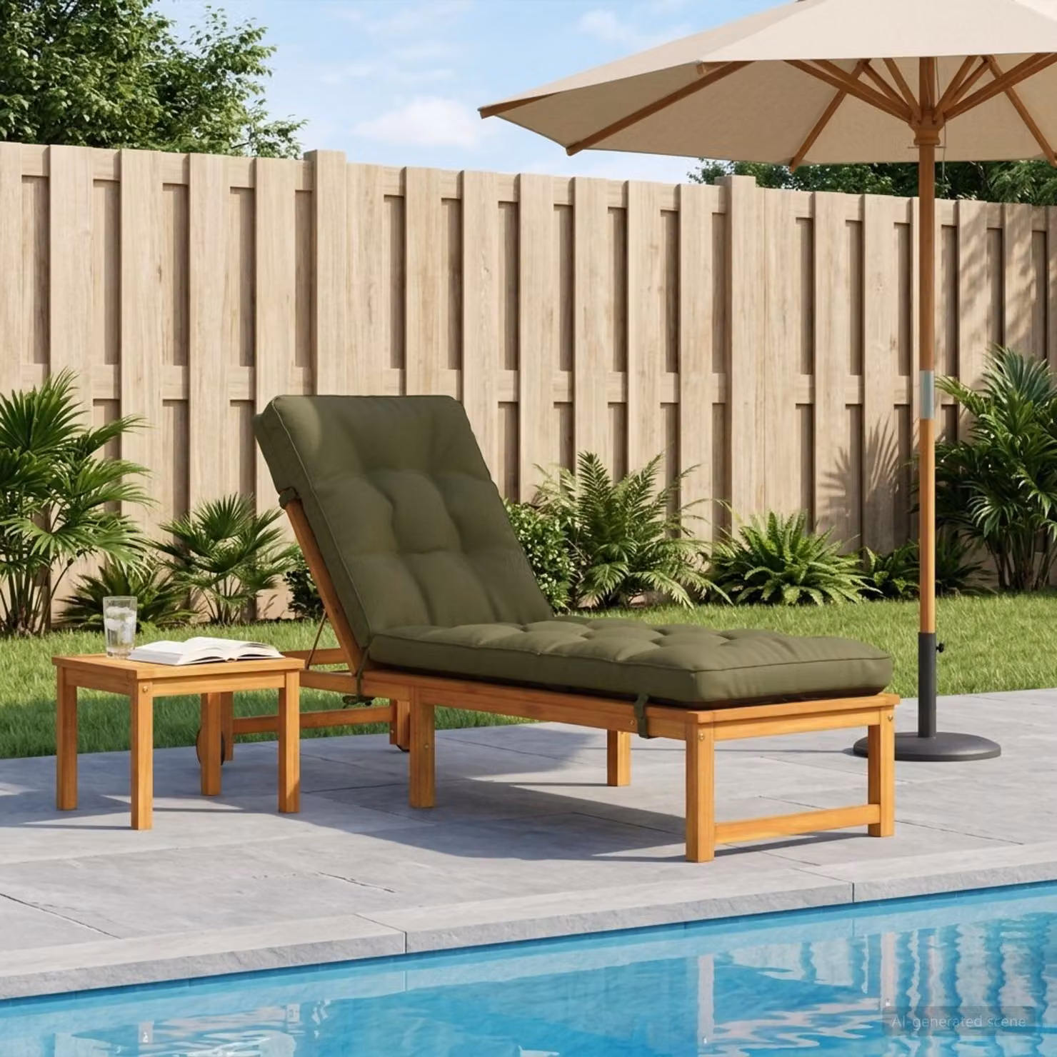 Cuscino per lettino vidaXL VIANEN in poliestere verde con rivestimento rimovibile e resistente ai raggi UV