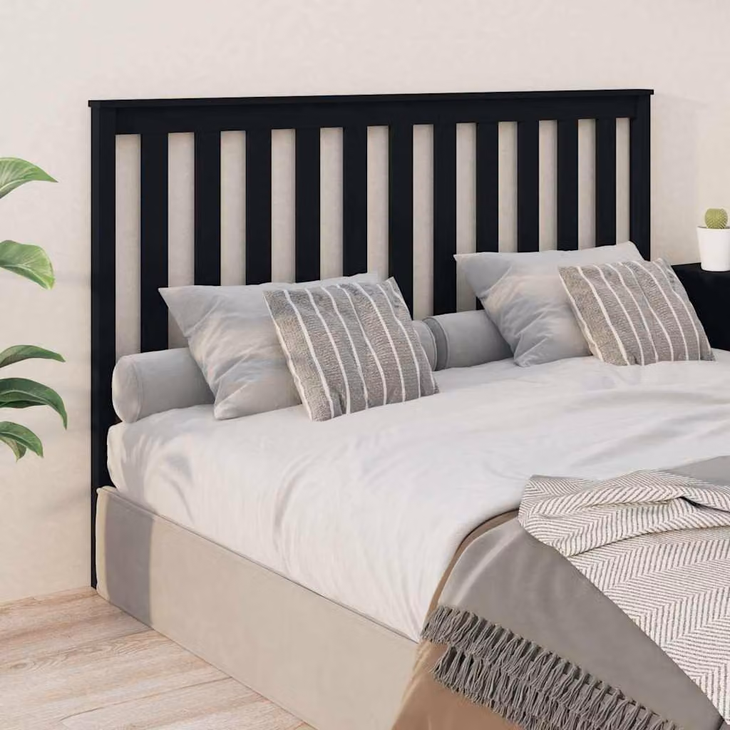 Testiera per letto moderna vidaXL in legno massello di pino, colore nero, L: 166 cm, P: 6 cm, H: 101 cm