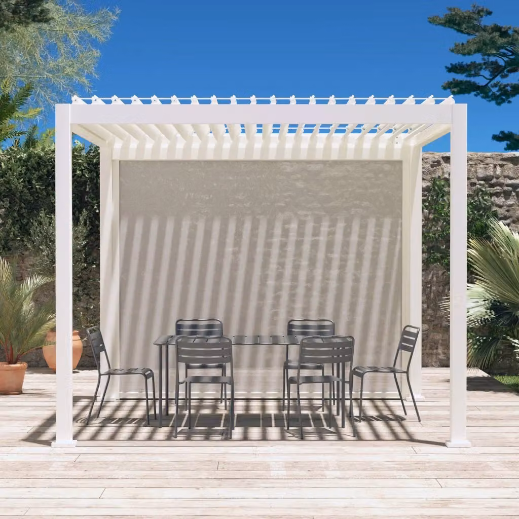 Pergola bioclimatica Sweeek in alluminio e acciaio zincato con tenda, L: 300 cm, Colore: bianco – 2