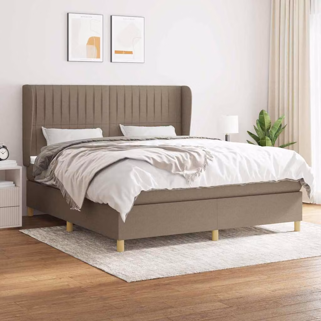 vidaXL Giroletto a Molle con Materasso Ibrido in Tessuto Beige e Bianco, L/P/H: 180 x 200 x 128 cm – 1