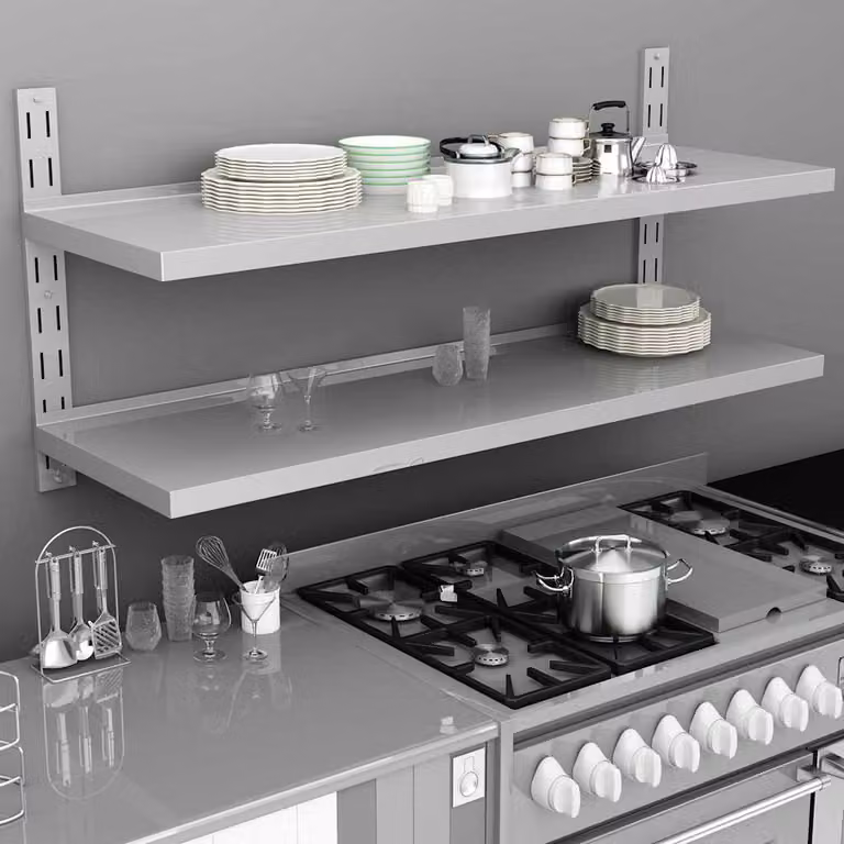 vidaXL Mensola a Sospensione a 2 Livelli in Acciaio Inox Grigio L: 150 cm, P: 30 cm, H: 20 cm