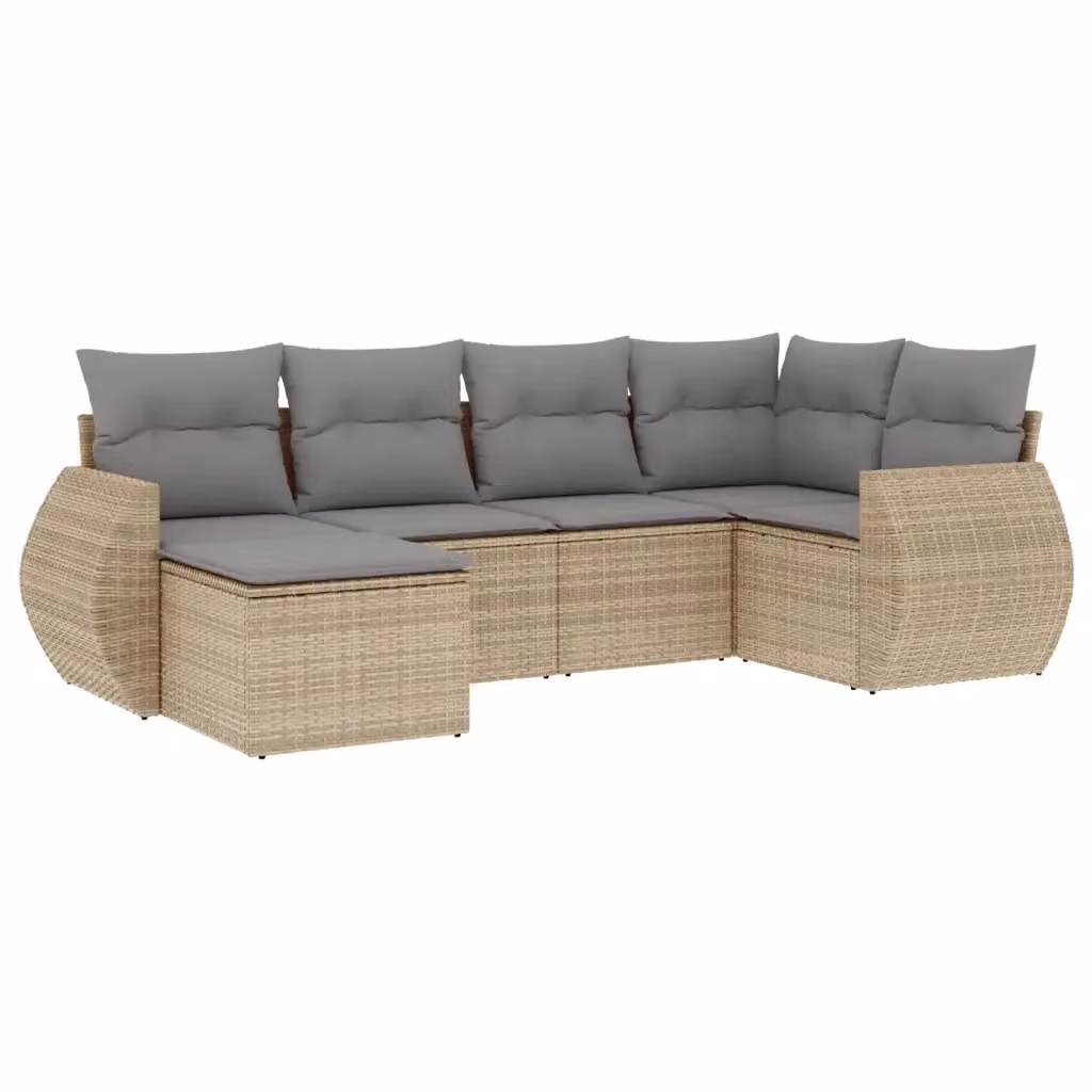 vidaXL Set Divano da Giardino a L 6 pz in Polyrattan con Cuscini Beige e Grigio – 2