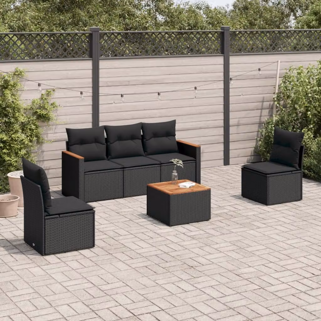 Maison Exclusive - Set Divano da Giardino 6 pz con Cuscini Nero in Polyrattan