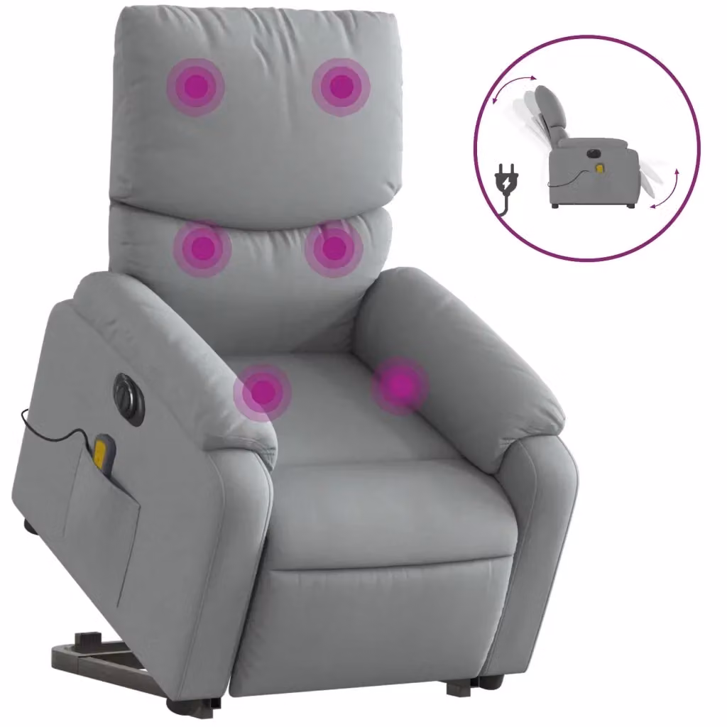 Poltrona Alzapersona Elettrica con Massaggio vidaXL Grigio con Braccioli e Rivestimento in Tessuto e Finta Pelle – 2