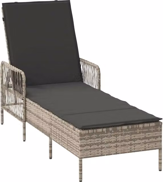 Lettino da sole in polyrattan grigio con poggiatesta regolabile per giardino e terrazza L/P/H: 200 x 55 x 92 cm – 1