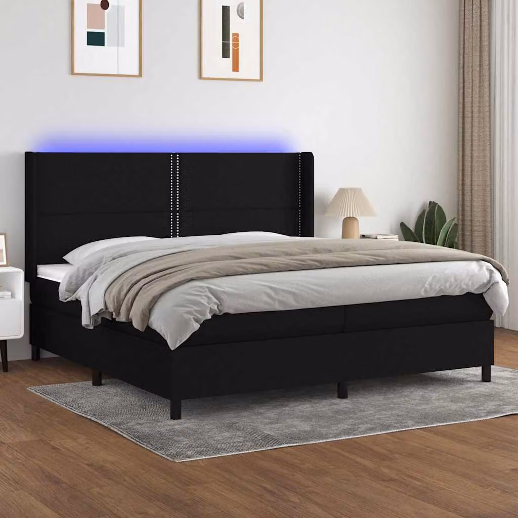 Letto Ibrido con Materasso e Illuminazione LED vidaXL in Tessuto Nero L/P/H: 200 x 200 x 128 cm – 1