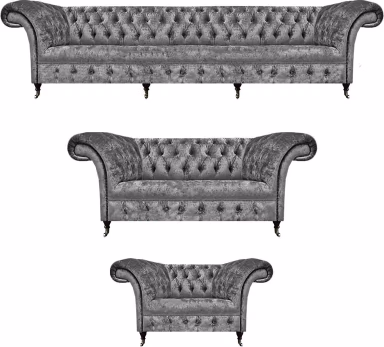 Design Polstermöbel Grau Sofagarnitur Chesterfield Sofas Set Wohnzimmer