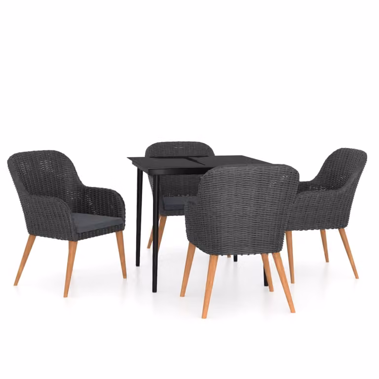 Set da Pranzo da Giardino 5 pz con Cuscini Nero