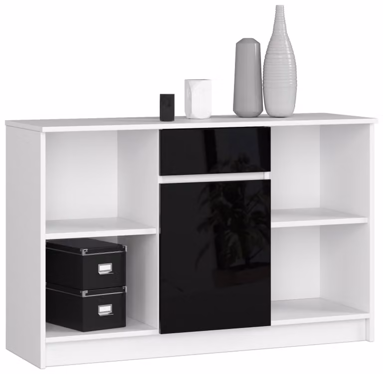 Akord Credenza 1 Cassetto 1 Anta Bianco-Nero Lucido 120X40X77 Cm