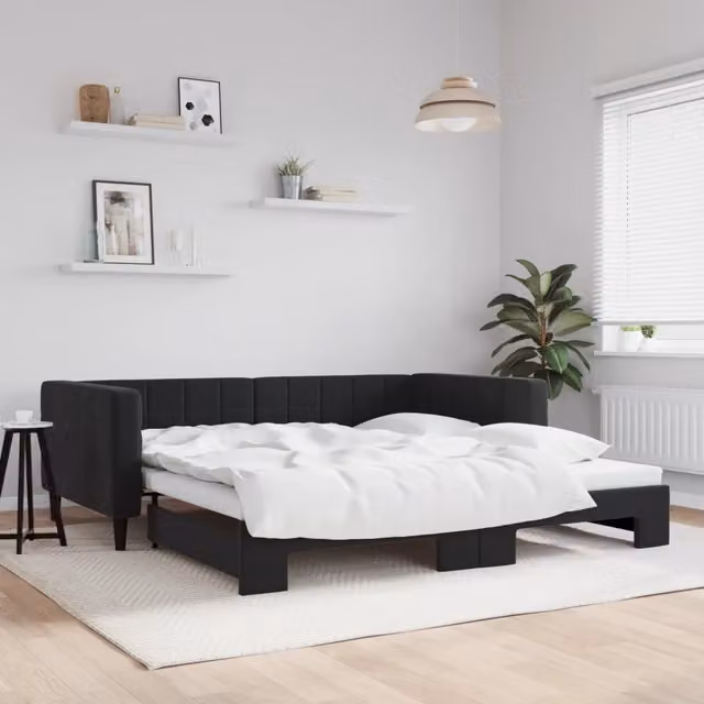 Divano Letto con Letto Estraibile vidaXL in Velluto Nero per Soggiorno e Camera da Letto L/P/H: 223 x 110 x 68 cm con Materasso 100 x 200 cm – 1