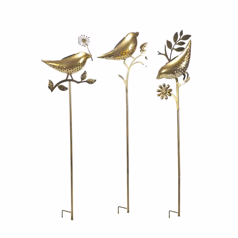 Lampada Solare LED da Giardino Dictrolux con Uccellino Decorativo, Colore Oro/Ottone, Altezza: 80 cm