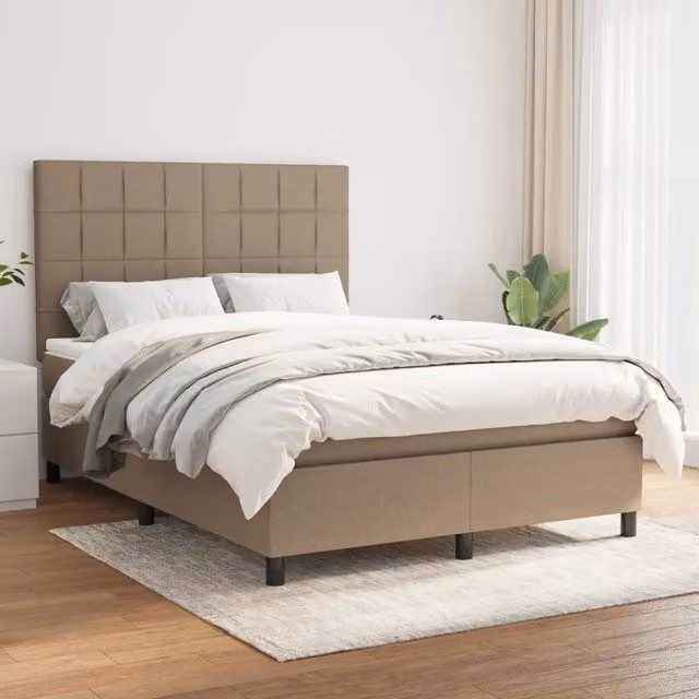 Letto Ibrido con Giroletto a Molle e Materasso vidaXL in Tessuto Beige e Bianco L/P: 140 x 190 cm – 1