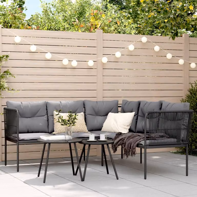 Set Divano da Giardino a L vidaXL con Cuscini e Tavolino, Acciaio Verniciato e Textilene, Antracite e Nero