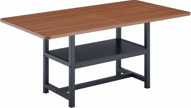Tavolo da pranzo rettangolare in color noce con ripiano multifunzione e gambe in metallo nero, 160×90×76 cm per 4-6 persone
