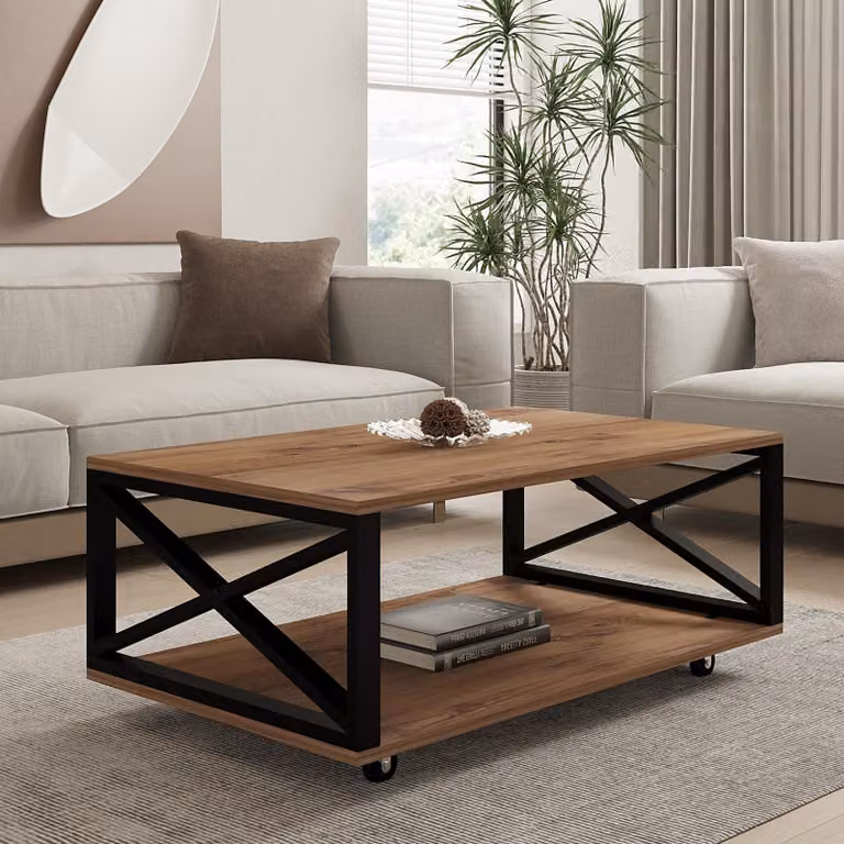 Lesegno - Tavolino da Salotto, 98x60x34h cm Marrone Rovere Scuro, con Ruote