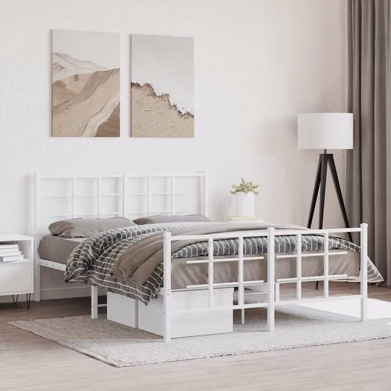 vidaXL Giroletto con Testiera e Pediera in Metallo Bianco L: 142 cm, P: 196 cm, H: 90 cm